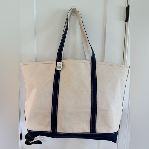 L.L. Bean Cream and Navy Tote Bag - Picture 1 of 2
